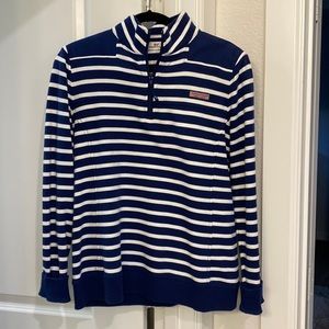 Vineyard Vines striped navy pullover. 1/4 zip